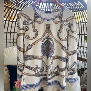 J McLaughlin Catalina Cloth Signature Tee 3/4 Sleeve Equestrian Top Small Preppy